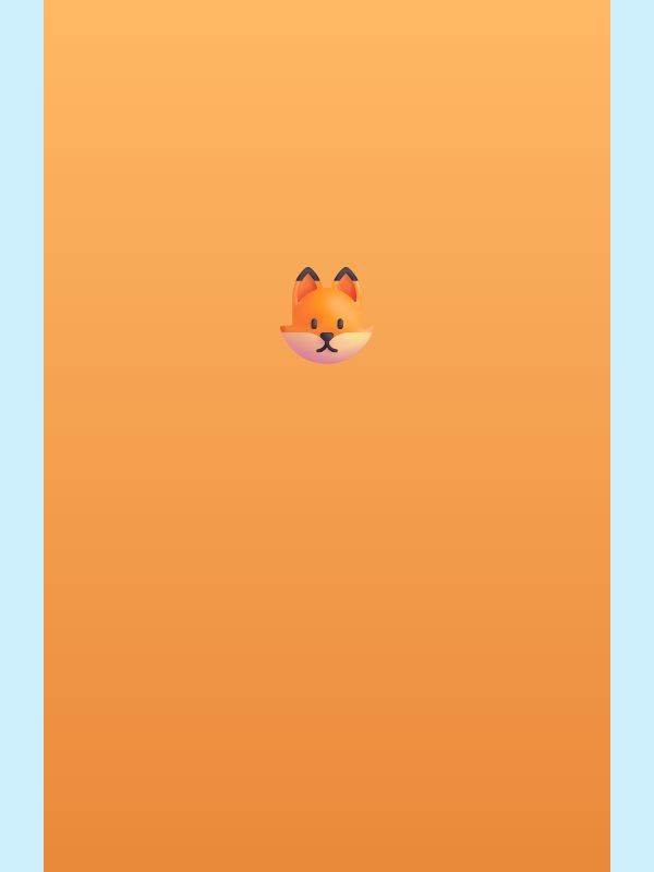 Small red fox head in the middle of a large orange gradient background, between two sky-blue stripes